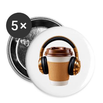 Musik mit Kaffee - Buttons groß 56 mm (5er Pack) - Weiß - Vorne