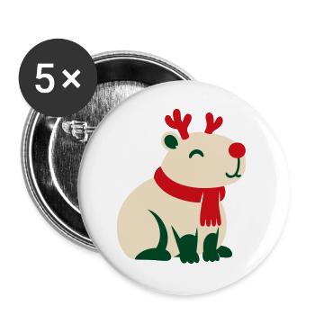 Rentier Rote Nase Clipart - Buttons groß 56 mm (5er Pack) - Weiß - Vorne