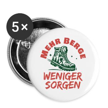 Mehr Berge Weniger Sorgen - Buttons groß 56 mm (5er Pack) - Weiß - Vorne