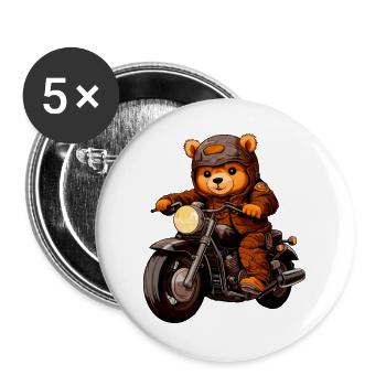 Motorrad Bären Teddy - Buttons groß 56 mm (5er Pack) - Weiß - Vorne