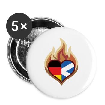 Flammenherz Deutsch-Schottische Leidenschaft - Buttons groß 56 mm (5er Pack) - Weiß - Vorne