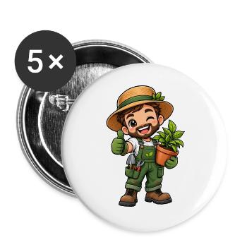 Gärtner Kawaii Style – Süßes Gartenmotiv - Buttons groß 56 mm (5er Pack) - Weiß - Vorne