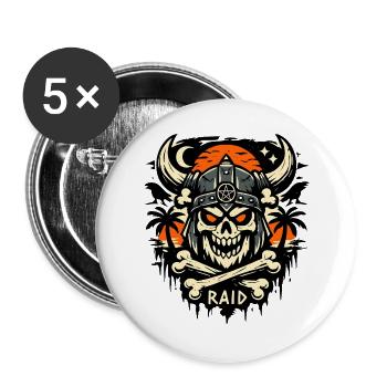 Schädel Raid Helm Symbolik - Buttons groß 56 mm (5er Pack) - Weiß - Vorne
