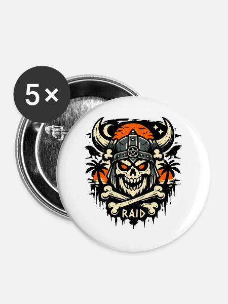 Schädel Raid Helm Symbolik - Buttons groß 56 mm (5er Pack) - Weiß