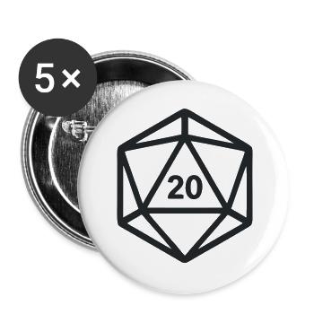 D20 Wuerfel Rollenspiel Grafik - Buttons groß 56 mm (5er Pack) - Weiß - Vorne