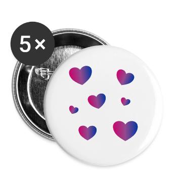 Bi Pride Herzen - Buttons groß 56 mm (5er Pack) - Weiß - Vorne