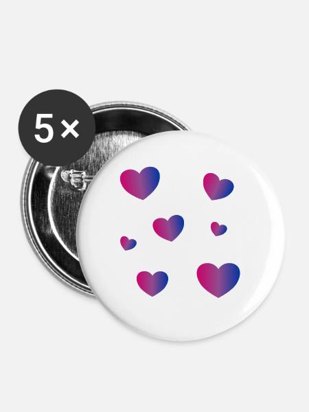 Bi Pride Herzen - Buttons groß 56 mm (5er Pack) - Weiß