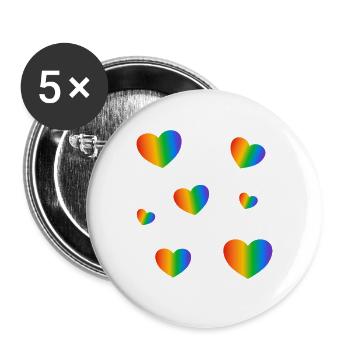 Rainbow Hearts LGBT-Stolz - Buttons groß 56 mm (5er Pack) - Weiß - Vorne