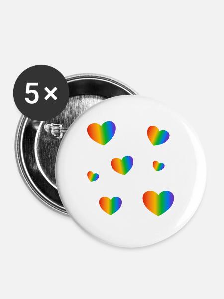Rainbow Hearts LGBT-Stolz - Buttons groß 56 mm (5er Pack) - Weiß