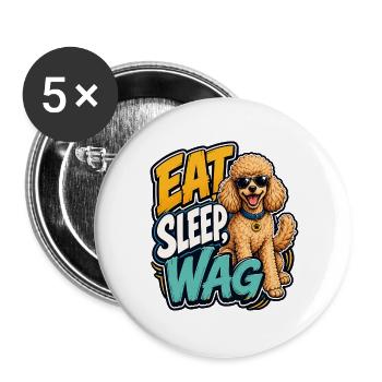 Pudel - Buttons groß 56 mm (5er Pack) - Weiß - Vorne