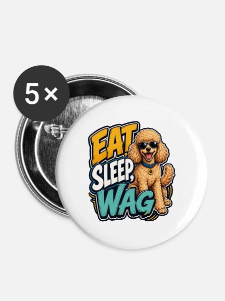 Pudel - Buttons groß 56 mm (5er Pack) - Weiß