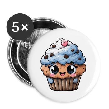 Kawaii Cupcake Herzglück - Buttons groß 56 mm (5er Pack) - Weiß - Vorne