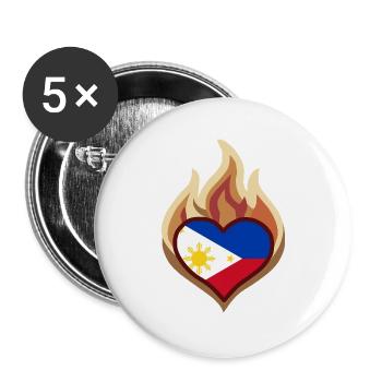 Philippines Flag Heart on Fire - Buttons groß 56 mm (5er Pack) - Weiß - Vorne