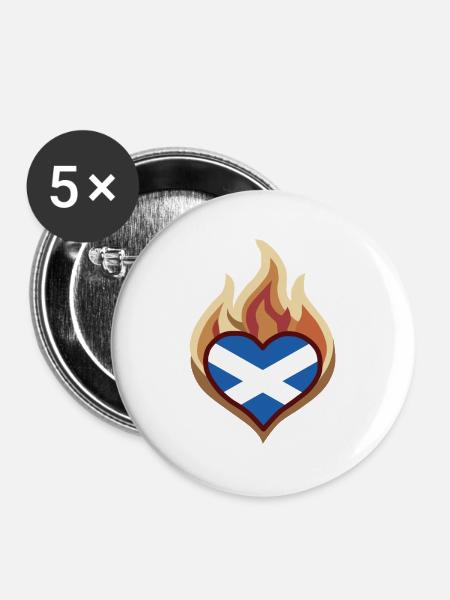 Scotland Flag Heart on Fire - Buttons groß 56 mm (5er Pack) - Weiß