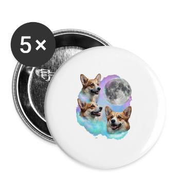 3 Corgis, die auf den Mond heulen – walisischer Corgi-Hundeliebhaber - Buttons groß 56 mm (5er Pack) - Weiß - Vorne