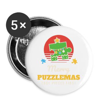 Fröhliche Puzzlemas Lustiges Puzzlepuzzle Weihnachten - Buttons groß 56 mm (5er Pack) - Weiß - Vorne