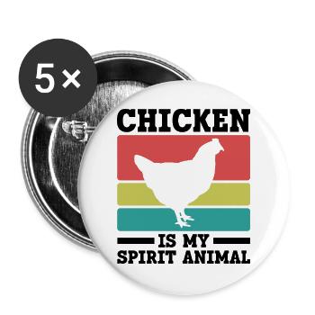 Huhn Seelentier Retro - Buttons groß 56 mm (5er Pack) - Weiß - Vorne