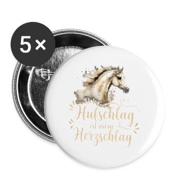 Pferdeliebe Dein Hufschlag ist mein Herzschlag  - Buttons groß 56 mm (5er Pack) - Weiß - Vorne