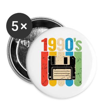1990er Retro Computer Nostalgie mit Diskette - Buttons groß 56 mm (5er Pack) - Weiß - Vorne