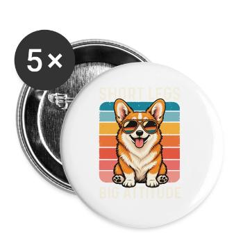 Short Legs Big Attitude – Walisischer Corgi-Hundeliebhaber - Buttons groß 56 mm (5er Pack) - Weiß - Vorne