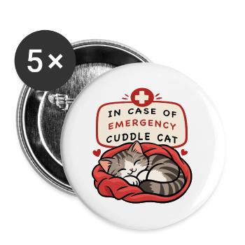 Notfall-Kuschelkatze - Buttons groß 56 mm (5er Pack) - Weiß - Vorne