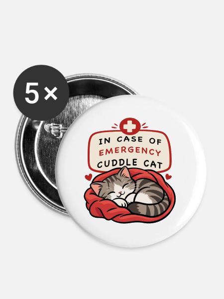Notfall-Kuschelkatze - Buttons groß 56 mm (5er Pack) - Weiß