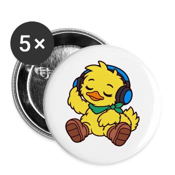 Happy Duck mit Kopfhörern - Buttons groß 56 mm (5er Pack) - Weiß - Vorne