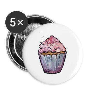 Rosa Aquarell Cupcake - Buttons groß 56 mm (5er Pack) - Weiß - Vorne