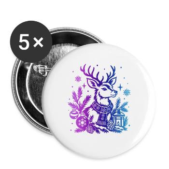 Winterhirsche mit Farbverlauf und Ornamenten - Buttons groß 56 mm (5er Pack) - Weiß - Vorne