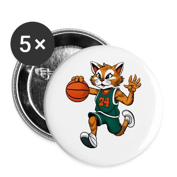 Katzen Basketball - Buttons groß 56 mm (5er Pack) - Weiß - Vorne