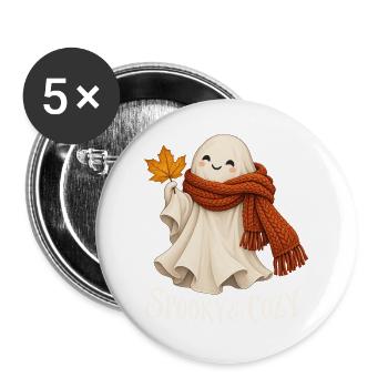 Spooky & Cozy - Herbstgeist mit rotem Schal - Buttons groß 56 mm (5er Pack) - Weiß - Vorne