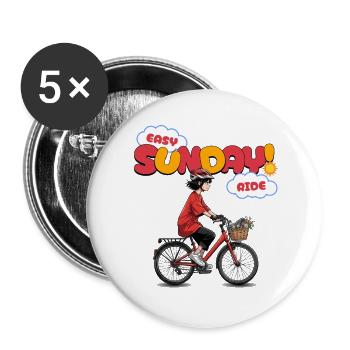Easy Sunday Ride Fahrrad Anime Mädchen Geschenk - Buttons groß 56 mm (5er Pack) - Weiß - Vorne