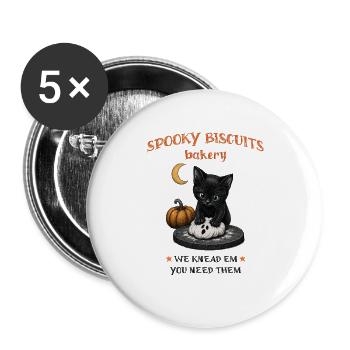 Halloween Katze mit Geisterkeks - Buttons groß 56 mm (5er Pack) - Weiß - Vorne