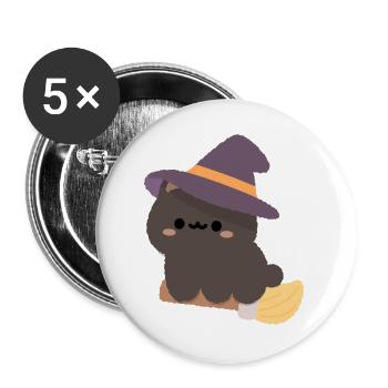 Kawaii-Hexenpudding auf einem Besen - Buttons groß 56 mm (5er Pack) - Weiß - Vorne