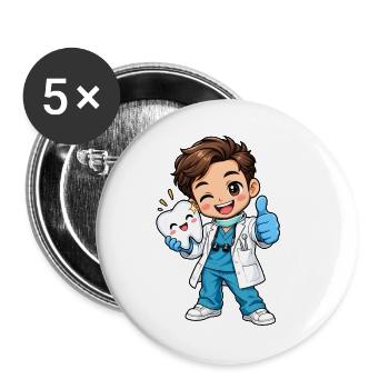 Zahnarzt Kawaii Style – Süßes Dentalmotiv - Buttons groß 56 mm (5er Pack) - Weiß - Vorne