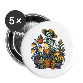 Das Skelett gießt seine Giftpflanzen - Buttons groß 56 mm (5er Pack) - Weiß - Vorne