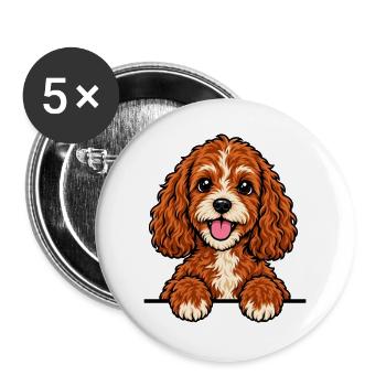 Cavapoo - Buttons groß 56 mm (5er Pack) - Weiß - Vorne