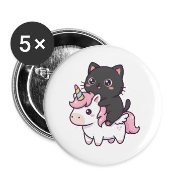 Katze auf Einhorn - Buttons groß 56 mm (5er Pack) - Weiß - Vorne