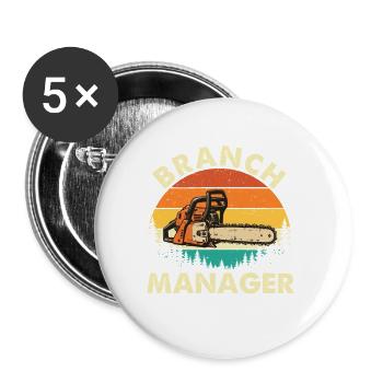 Filialleiter – Baumpfleger, Baumarzt, Kettensäge, - Buttons groß 56 mm (5er Pack) - Weiß - Vorne