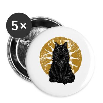 Schwarze Katze Magical Mond Mystisch Cottagecore - Buttons groß 56 mm (5er Pack) - Weiß - Vorne
