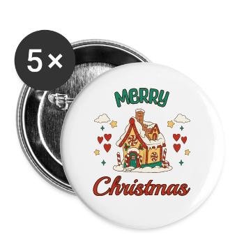 Merry Christmas Lebkuchenhaus Retro Geschenk - Buttons groß 56 mm (5er Pack) - Weiß - Vorne