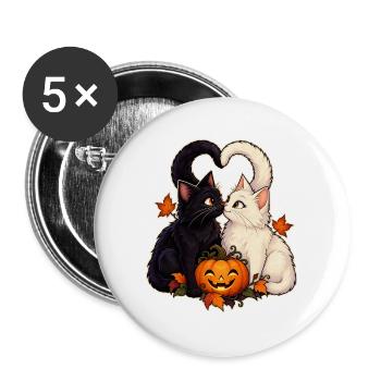 Zwei Katzen und ein Kürbis - Buttons groß 56 mm (5er Pack) - Weiß - Vorne