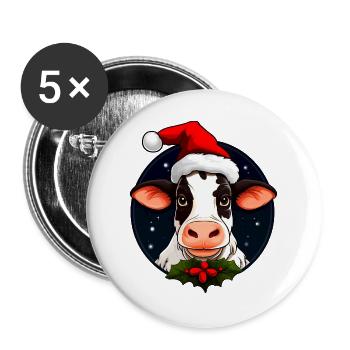 Kühe Christmas - Buttons groß 56 mm (5er Pack) - Weiß - Vorne