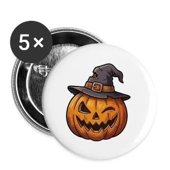 Kürbis mit einem charmanten Hut - Buttons groß 56 mm (5er Pack) - Weiß - Vorne