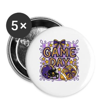 Spieltag – Lila-Gold-Football-Fan-Mama - Buttons groß 56 mm (5er Pack) - Weiß - Vorne