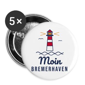 Moin Bremerhaven – Leuchtturm Nordsee Motiv - Buttons groß 56 mm (5er Pack) - Weiß - Vorne
