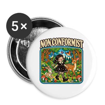 Nonkonformistische Wald-Lolita - Buttons groß 56 mm (5er Pack) - Weiß - Vorne