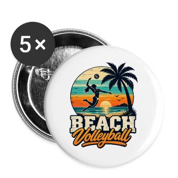 Beachvolleyball Sunset – Retro Beach Vibes - Buttons groß 56 mm (5er Pack) - Weiß - Vorne