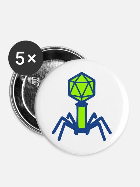 Bakteriophage Virus Icon - Buttons groß 56 mm (5er Pack) - Weiß