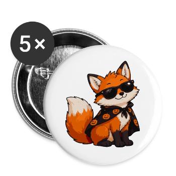 Fuchs mit Sonnenbrille und Kürbiscape - Buttons groß 56 mm (5er Pack) - Weiß - Vorne